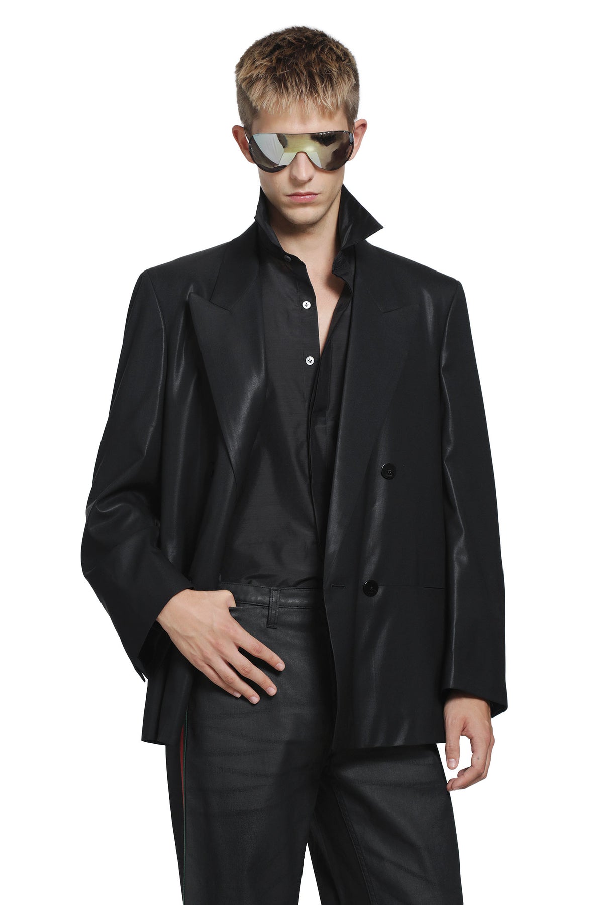 Chintzed Wool Double-Breasted Blazer