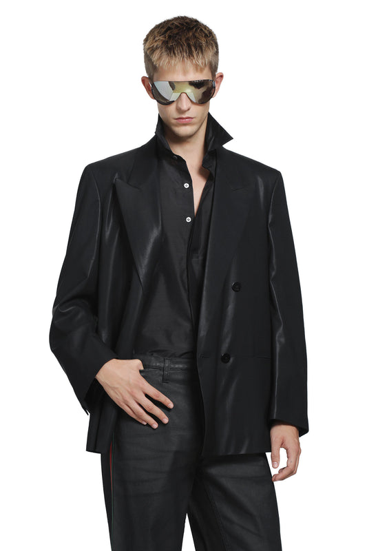 Chintzed Wool Double-Breasted Blazer