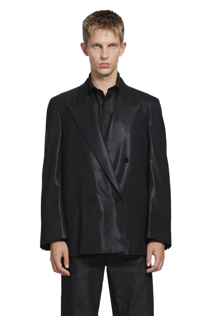 Chintzed Wool Double-Breasted Blazer