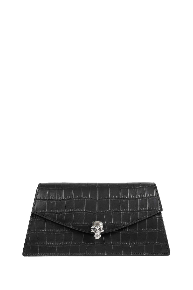 MCQUEEN Skull Mini Croc-Effect Leather Clutch woman
