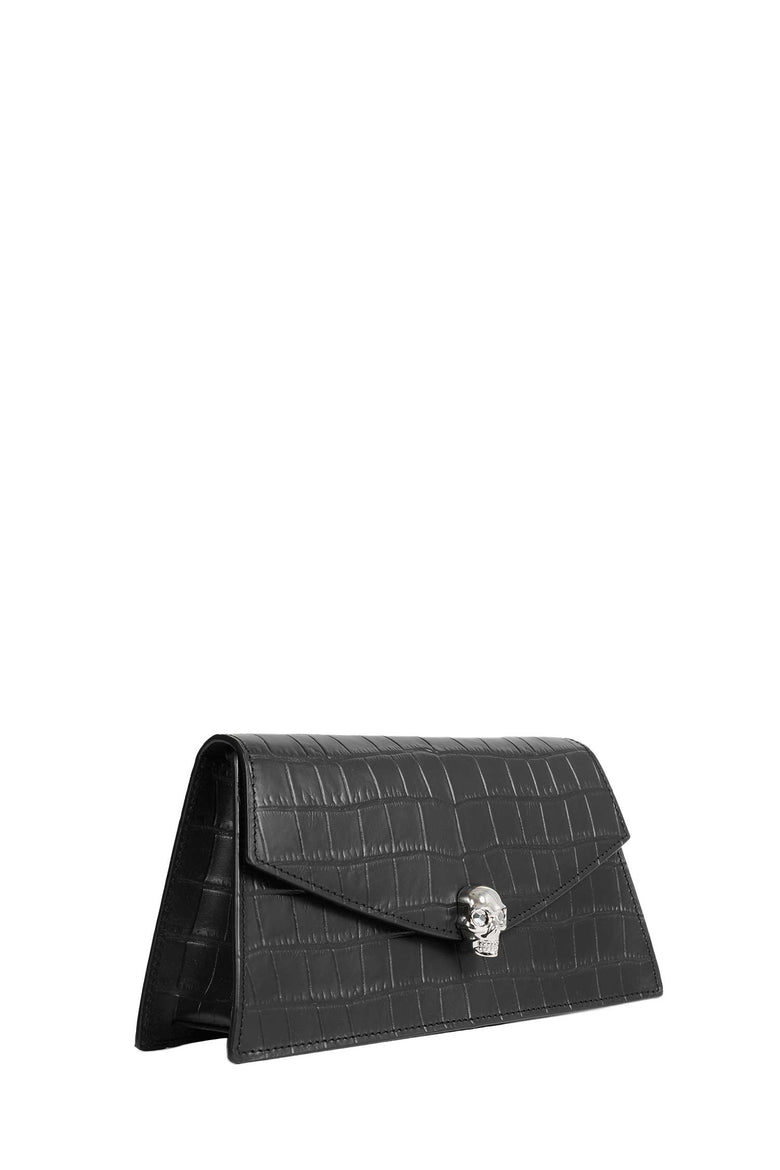 
              MCQUEEN Skull Mini Croc-Effect Leather Clutch woman
            