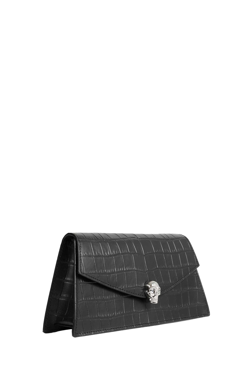 MCQUEEN Skull Mini Croc-Effect Leather Clutch woman