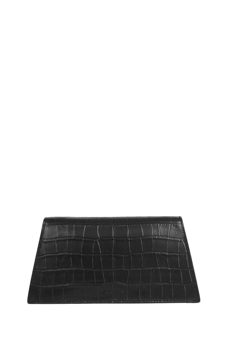 MCQUEEN Skull Mini Croc-Effect Leather Clutch woman