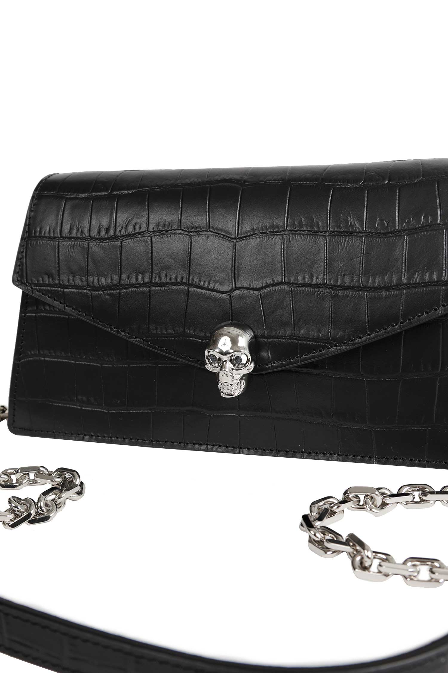 MCQUEEN Skull Mini Croc-Effect Leather Clutch woman