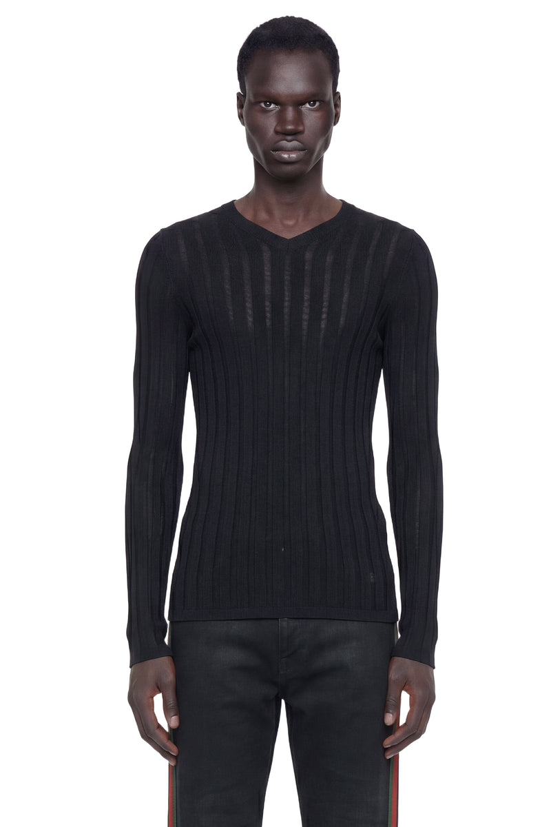GUCCI Semi-Sheer V-Neck Jumper man