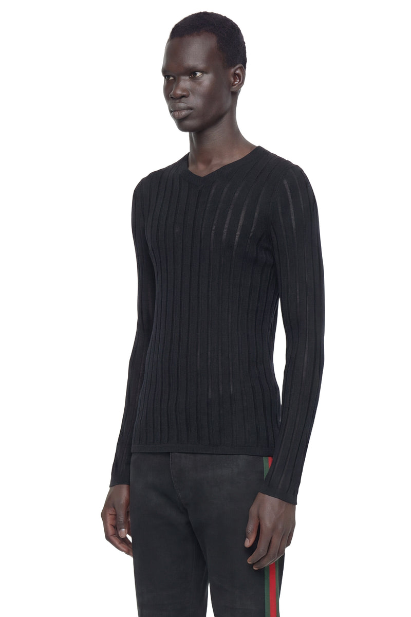 GUCCI Semi-Sheer V-Neck Jumper man