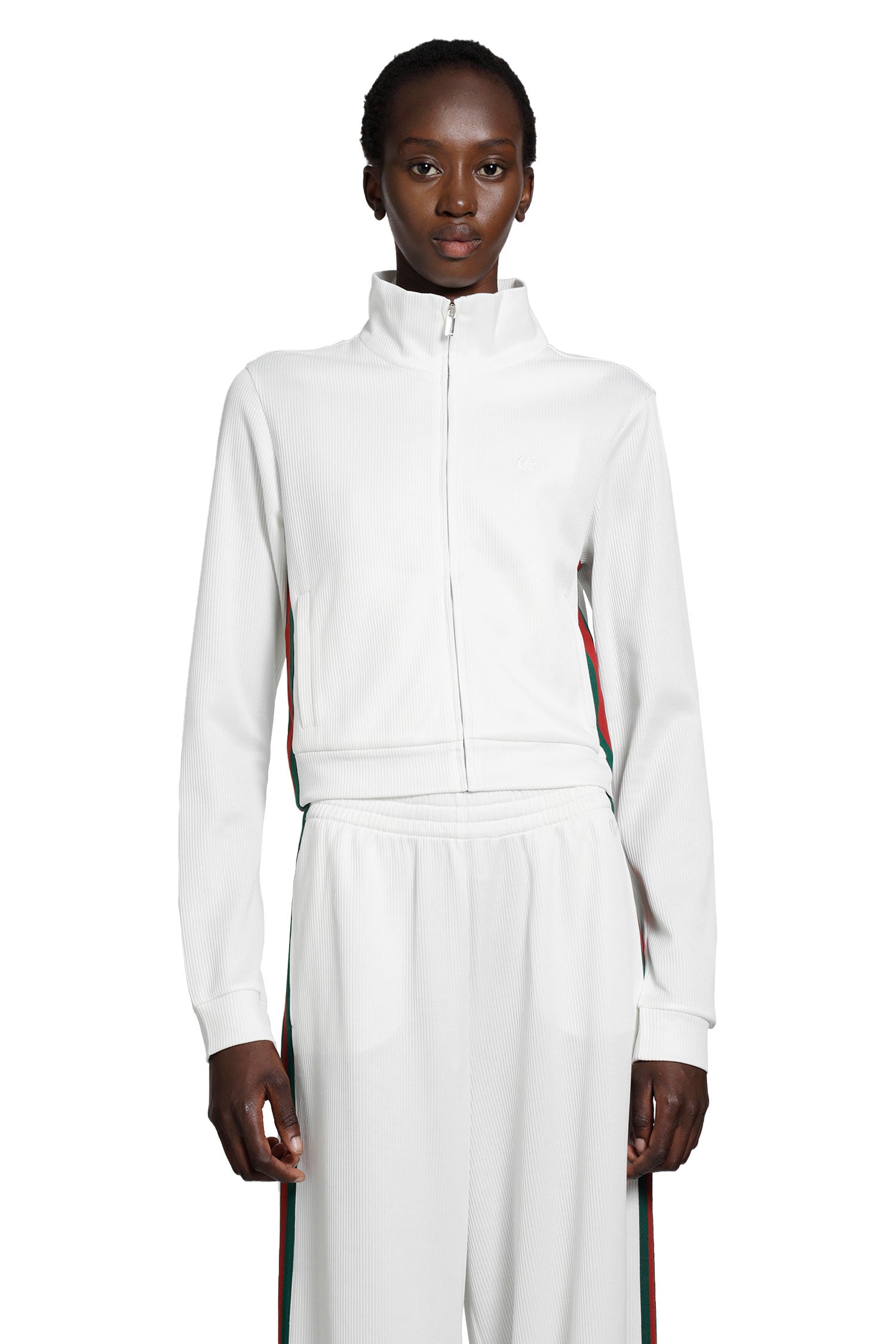 Cropped Cotton Rib Jersey Track Jacket