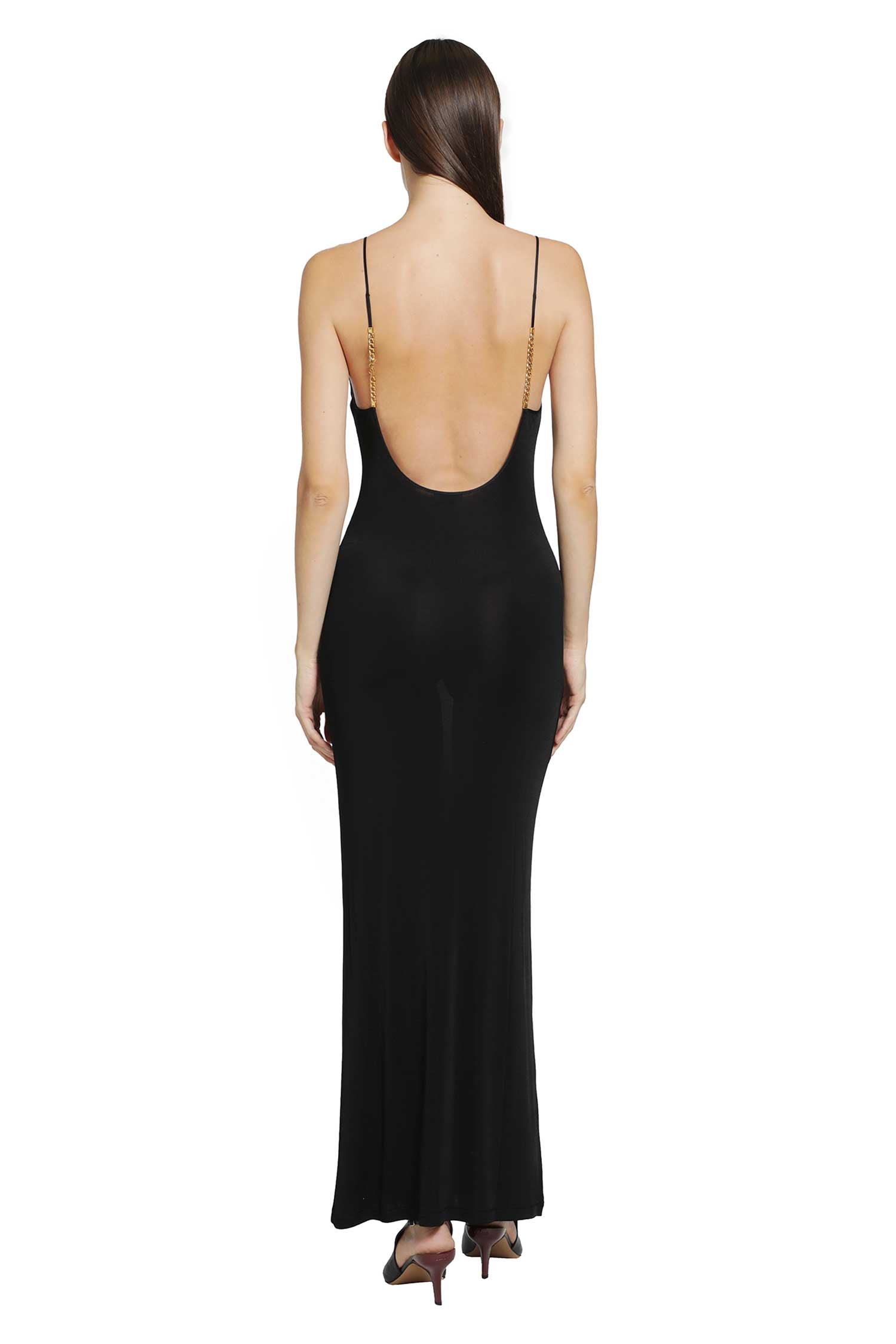 SAINT LAURENT Knit Cassandre Chain Backless Dress woman