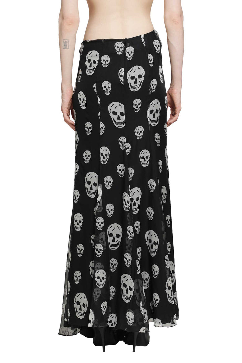 MCQUEEN Skull Print Draped Maxi Skirt woman