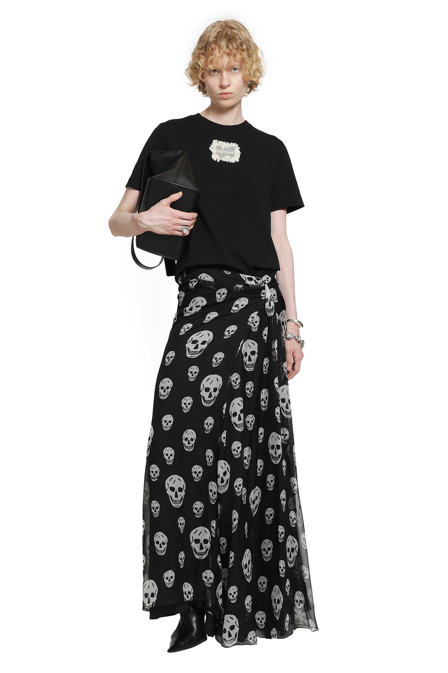 MCQUEEN Skull Print Draped Maxi Skirt woman