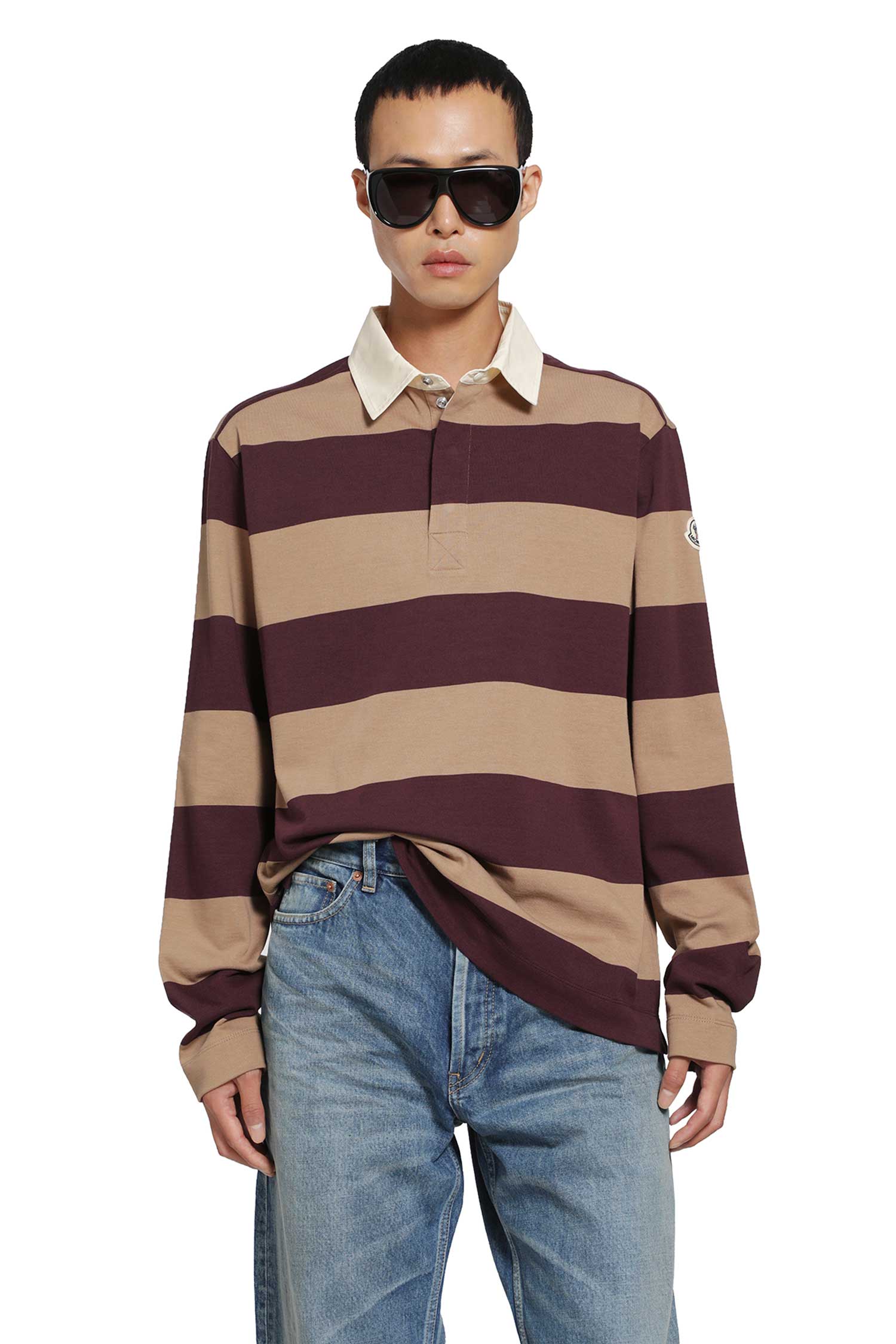 Striped Cotton Long Sleeve Polo Shirt