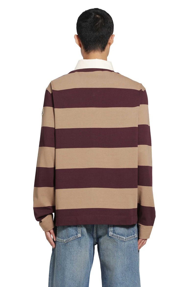MONCLER Striped Cotton Long Sleeve Polo Shirt man