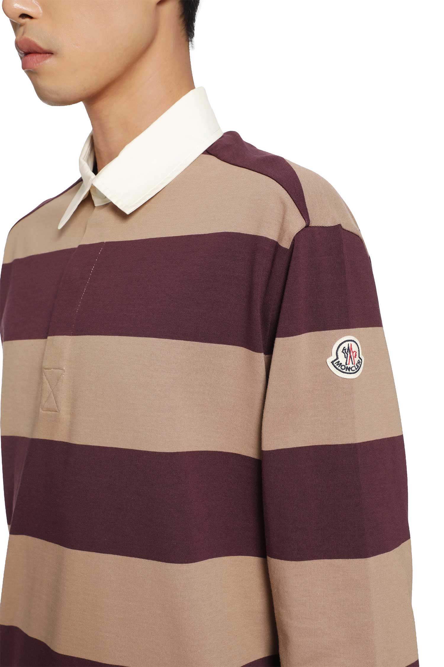 MONCLER Striped Cotton Long Sleeve Polo Shirt man