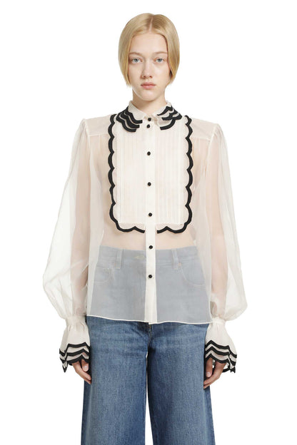 Organza Shirt with Embroidered Bib