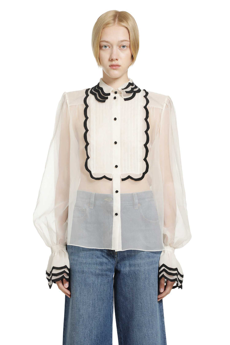 
              VALENTINO Organza Shirt with Embroidered Bib woman
            