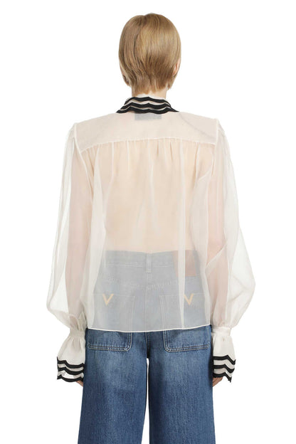 Organza Shirt with Embroidered Bib
