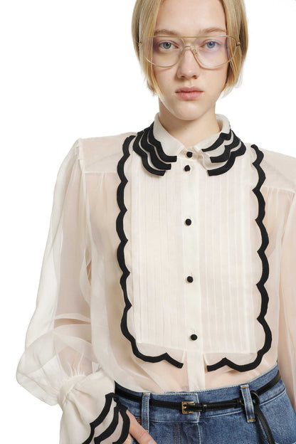 Organza Shirt with Embroidered Bib