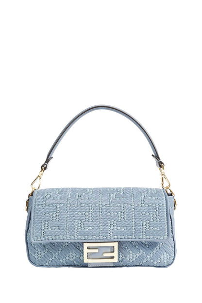 Raffia-Effect Woven Bag with FF Embroidery