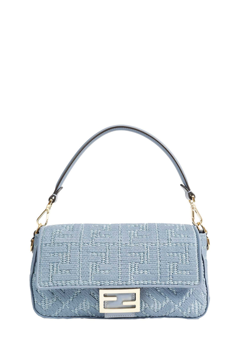 FENDI Raffia-Effect Woven Bag with FF Embroidery woman