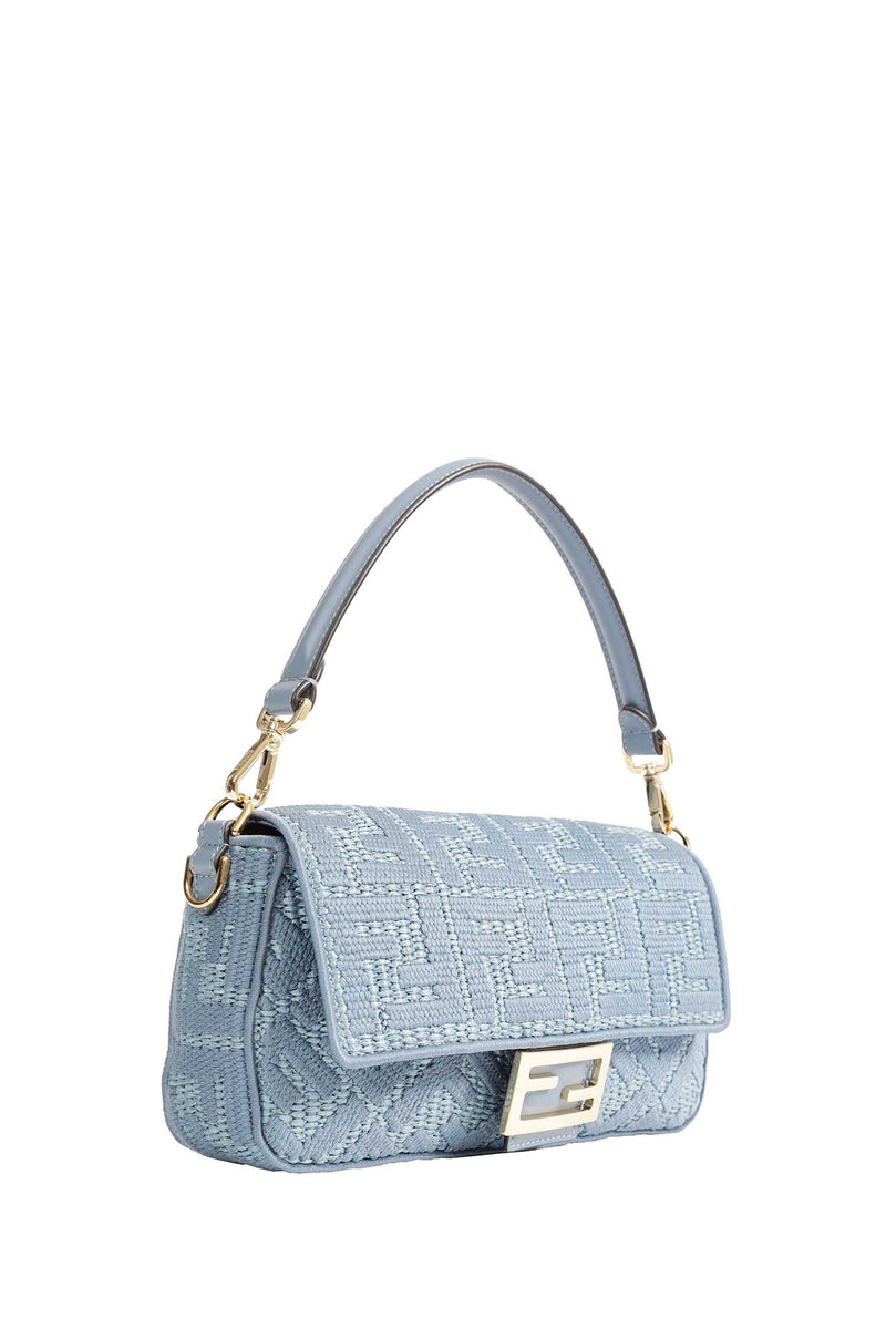 FENDI Raffia-Effect Woven Bag with FF Embroidery woman