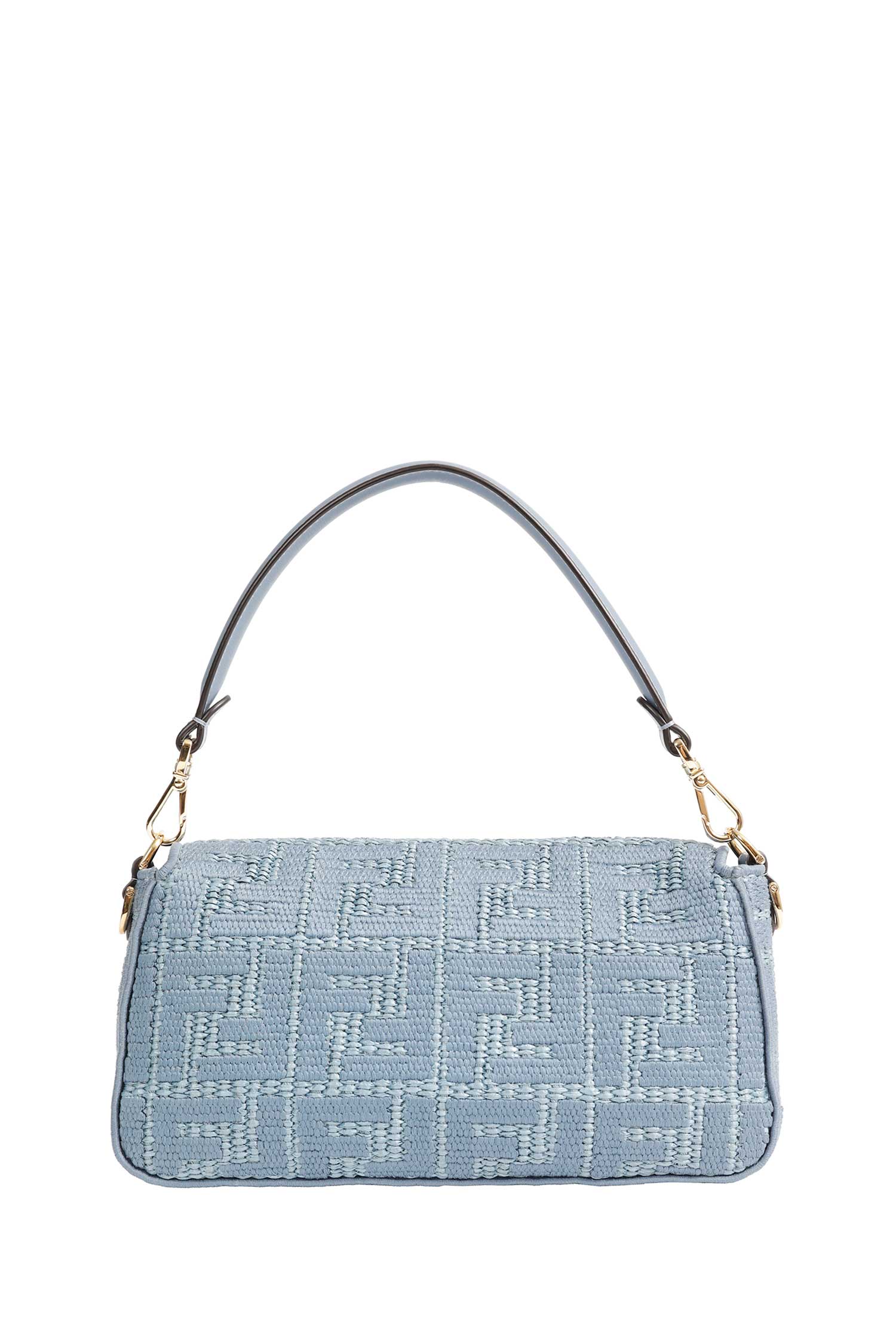 Raffia-Effect Woven Bag with FF Embroidery