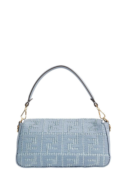 Raffia-Effect Woven Bag with FF Embroidery