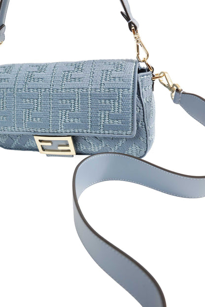 Raffia-Effect Woven Bag with FF Embroidery