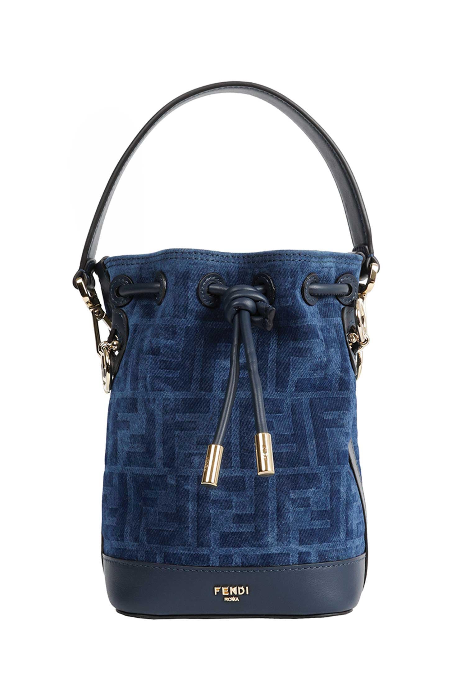 FENDI Mini Mon Tresor FF Denim Flock Bucket Bag woman