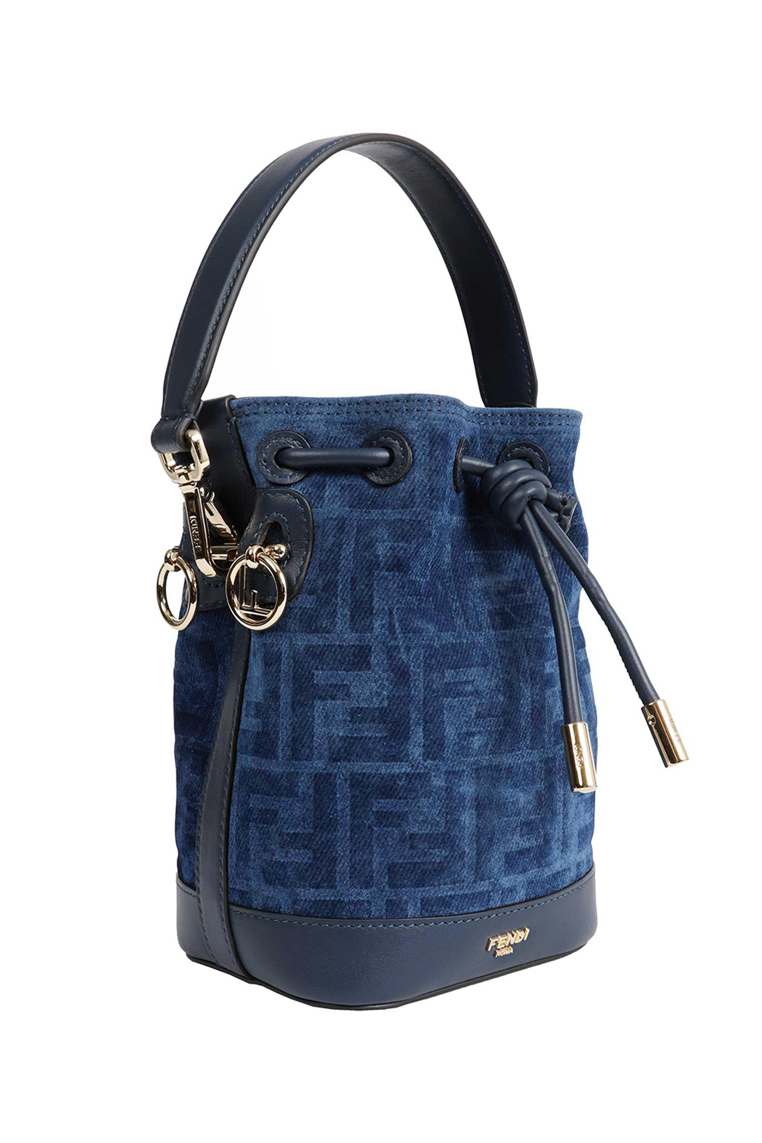FENDI Mini Mon Tresor FF Denim Flock Bucket Bag woman