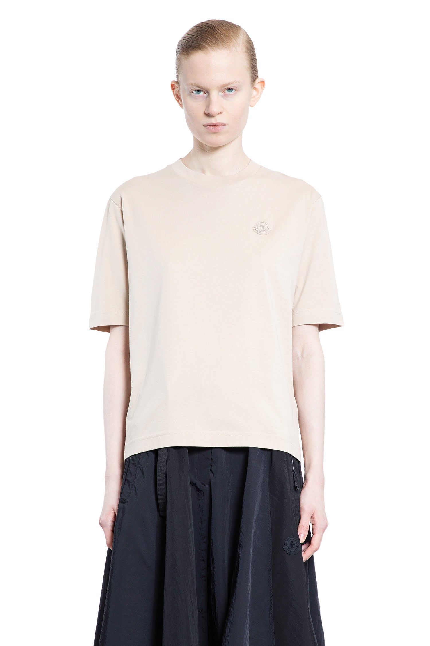 MONCLER WOMAN BEIGE T-SHIRTS & TANK TOPS