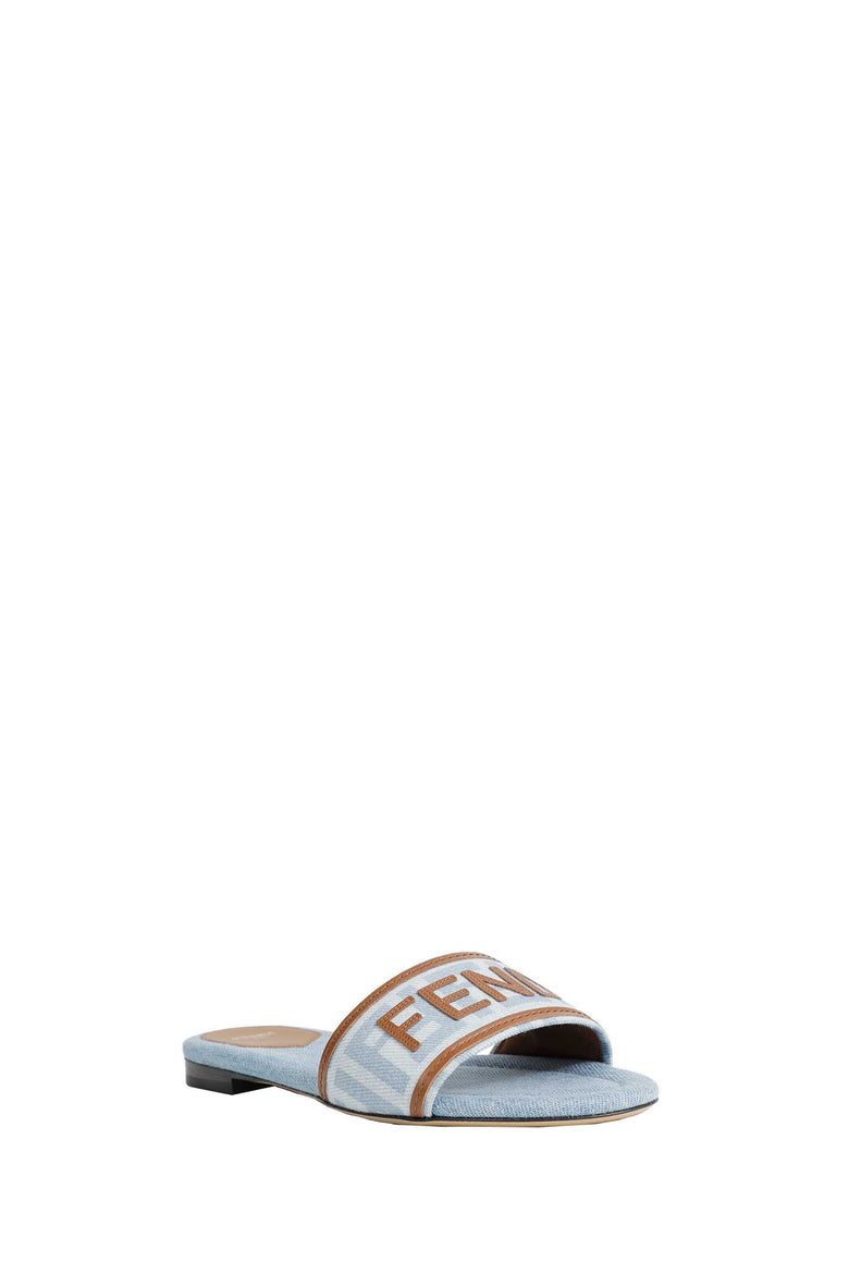 
              FENDI FF Nylon Denim and Leather Sllides woman
            