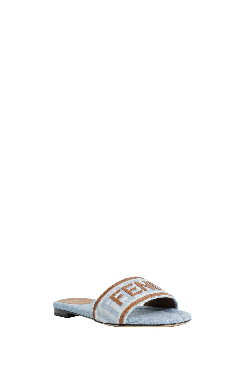 FENDI FF Nylon Denim and Leather Sllides woman