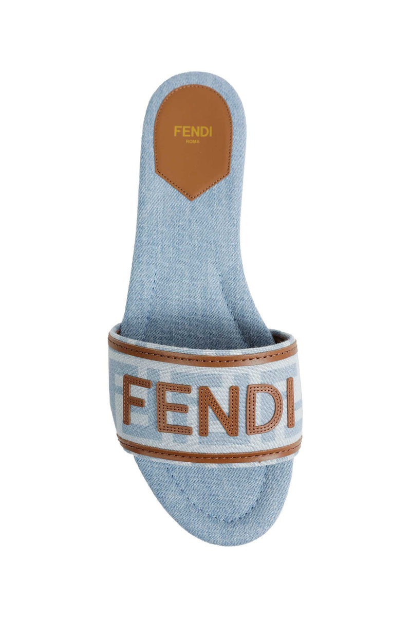 FENDI FF Nylon Denim and Leather Sllides woman