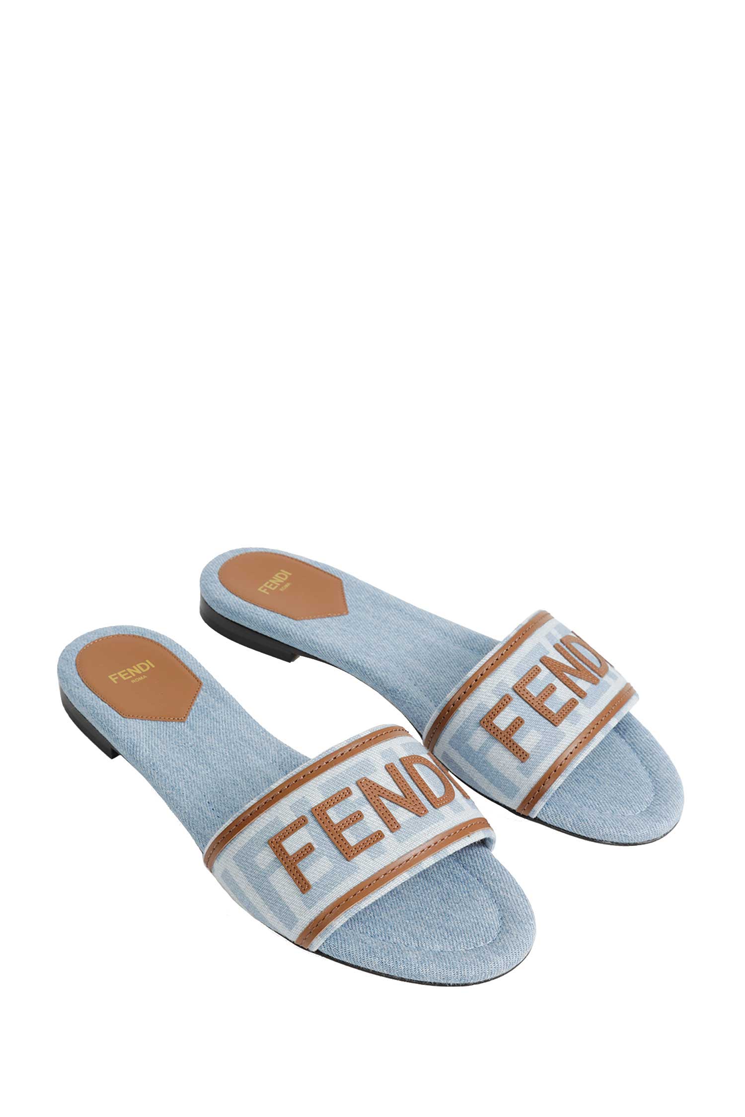 FF Nylon Denim and Leather Sllides