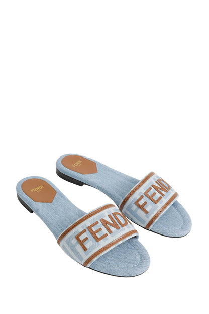 FF Nylon Denim and Leather Sllides