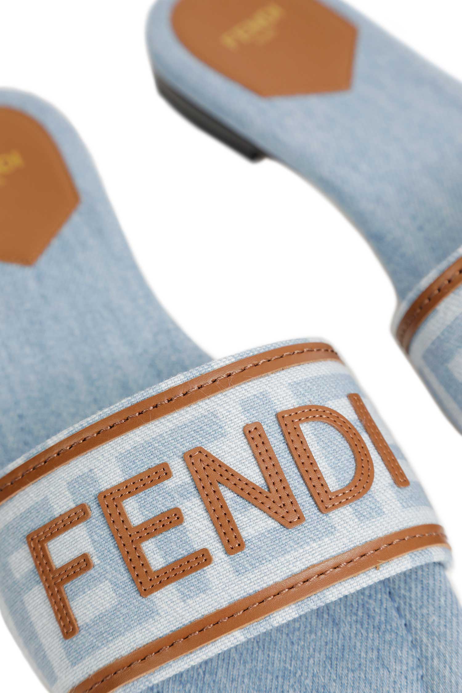 FENDI FF Nylon Denim and Leather Sllides woman