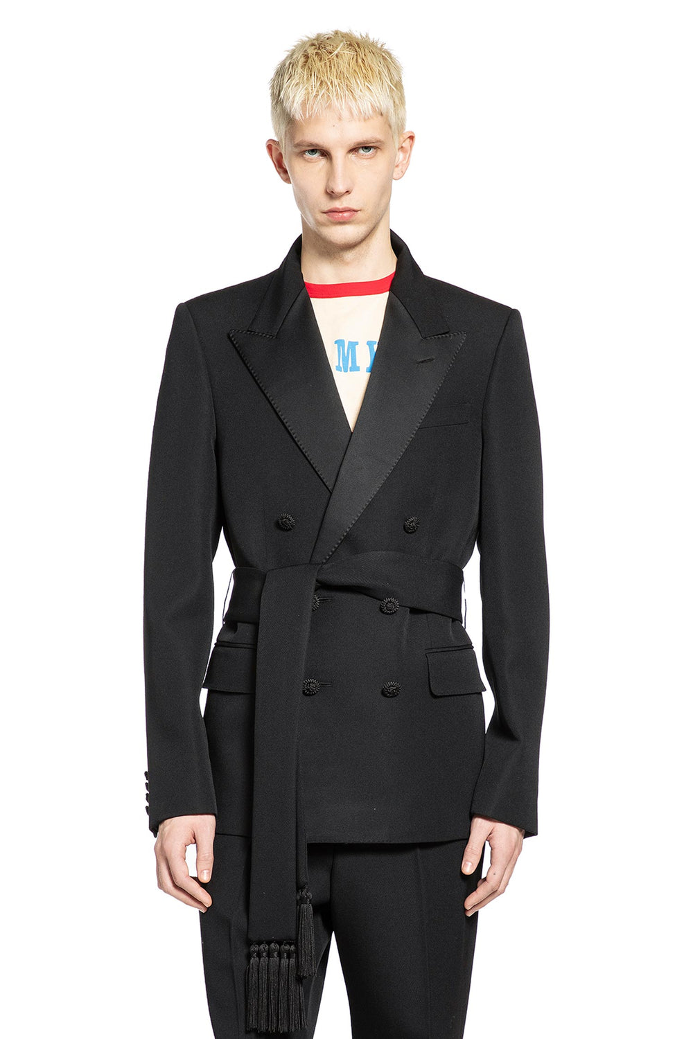 VALENTINO Double-Breasted Wool Blazer with Belt man