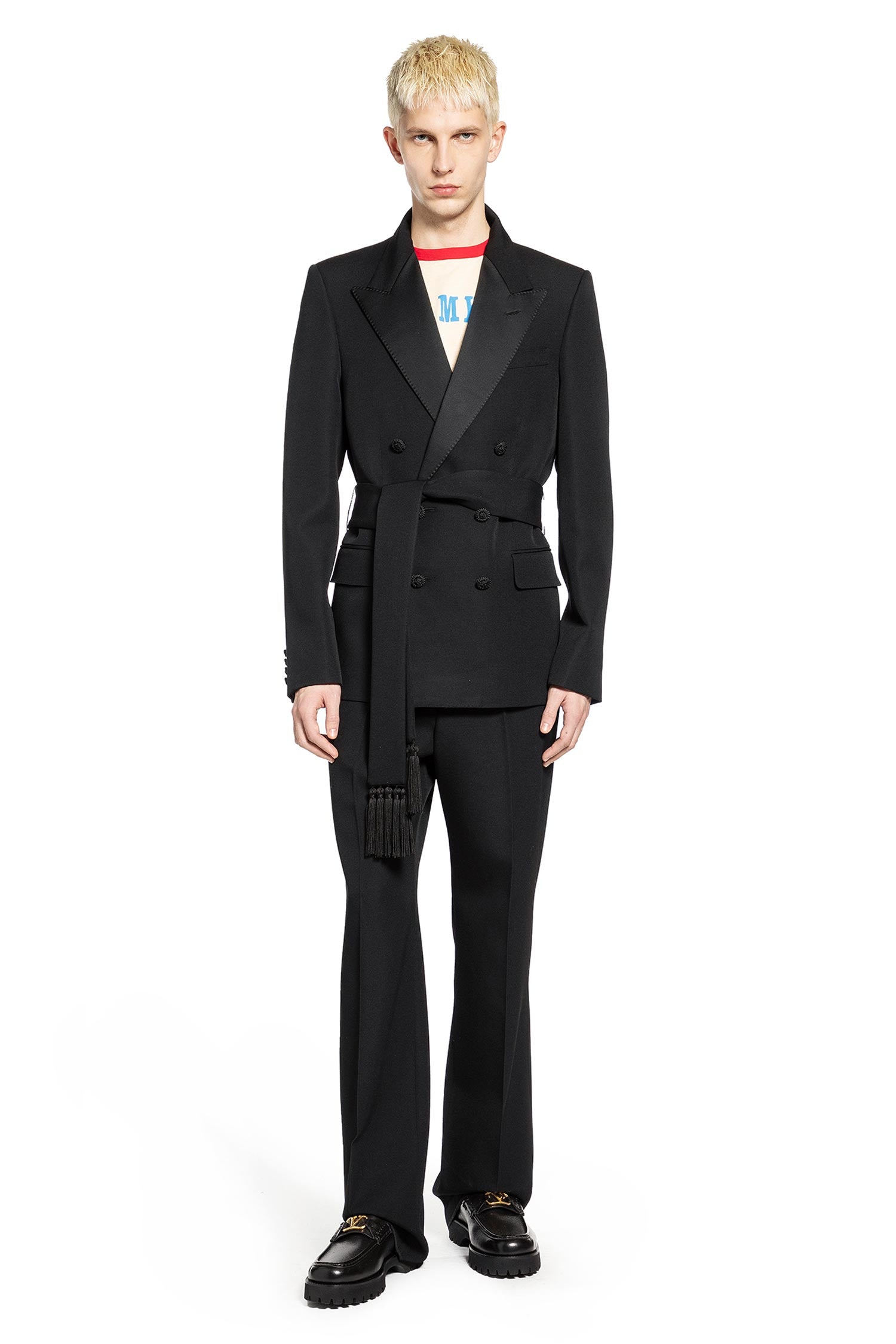 Double-Breasted Wool Blazer with Belt
