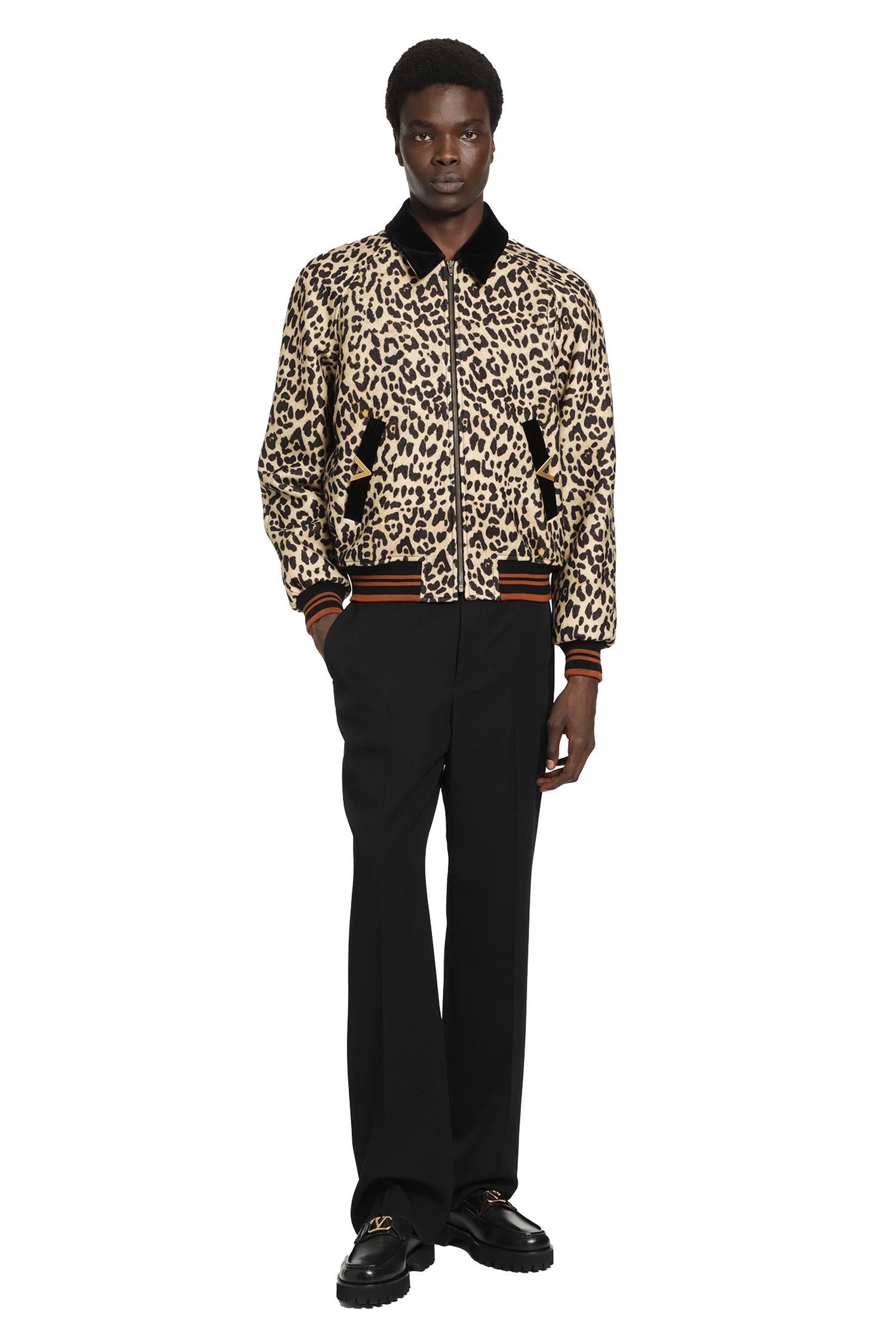 Leopard Print Wool Drape Jacket