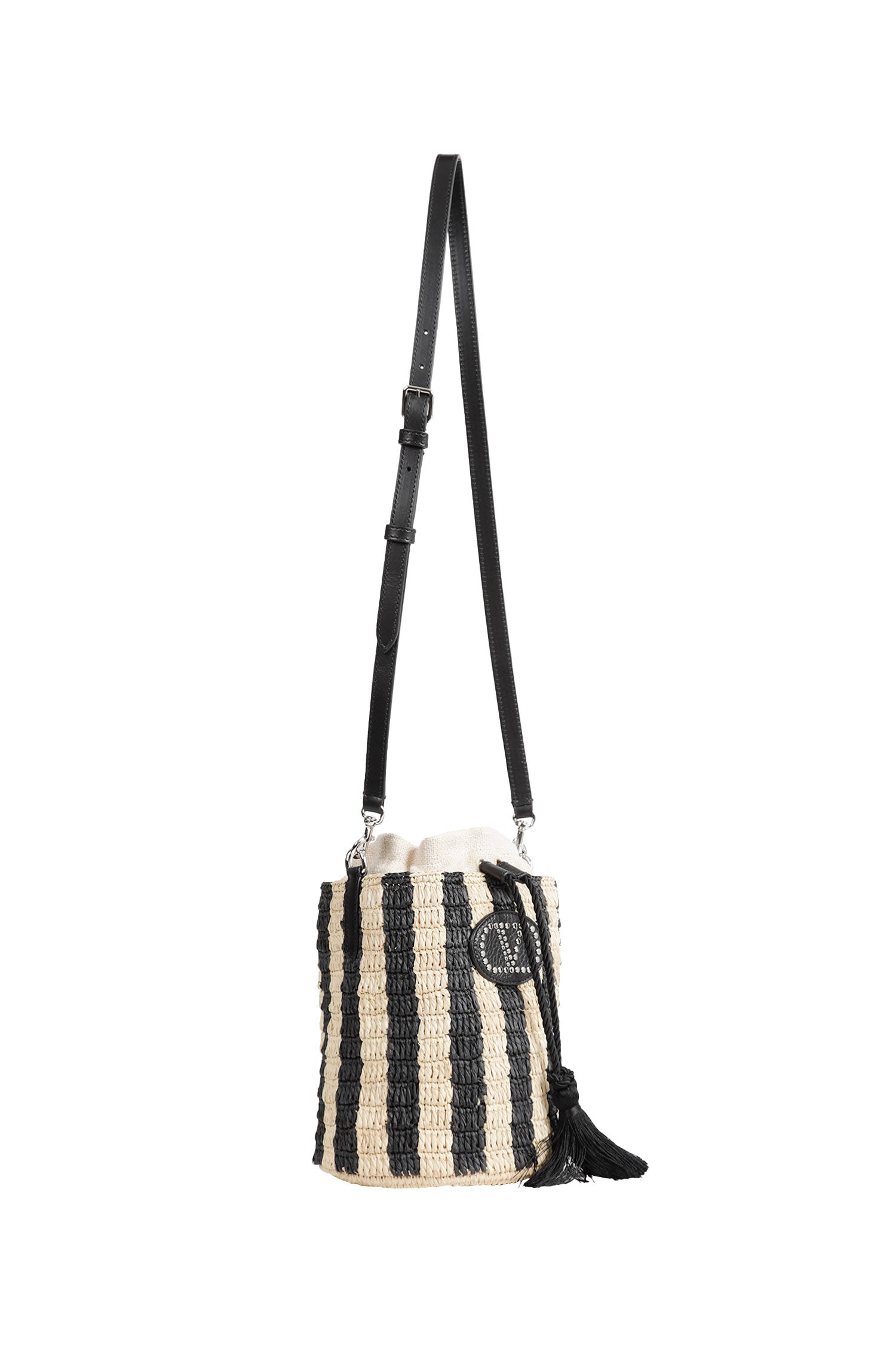 Striped Raffia Bucket Bag