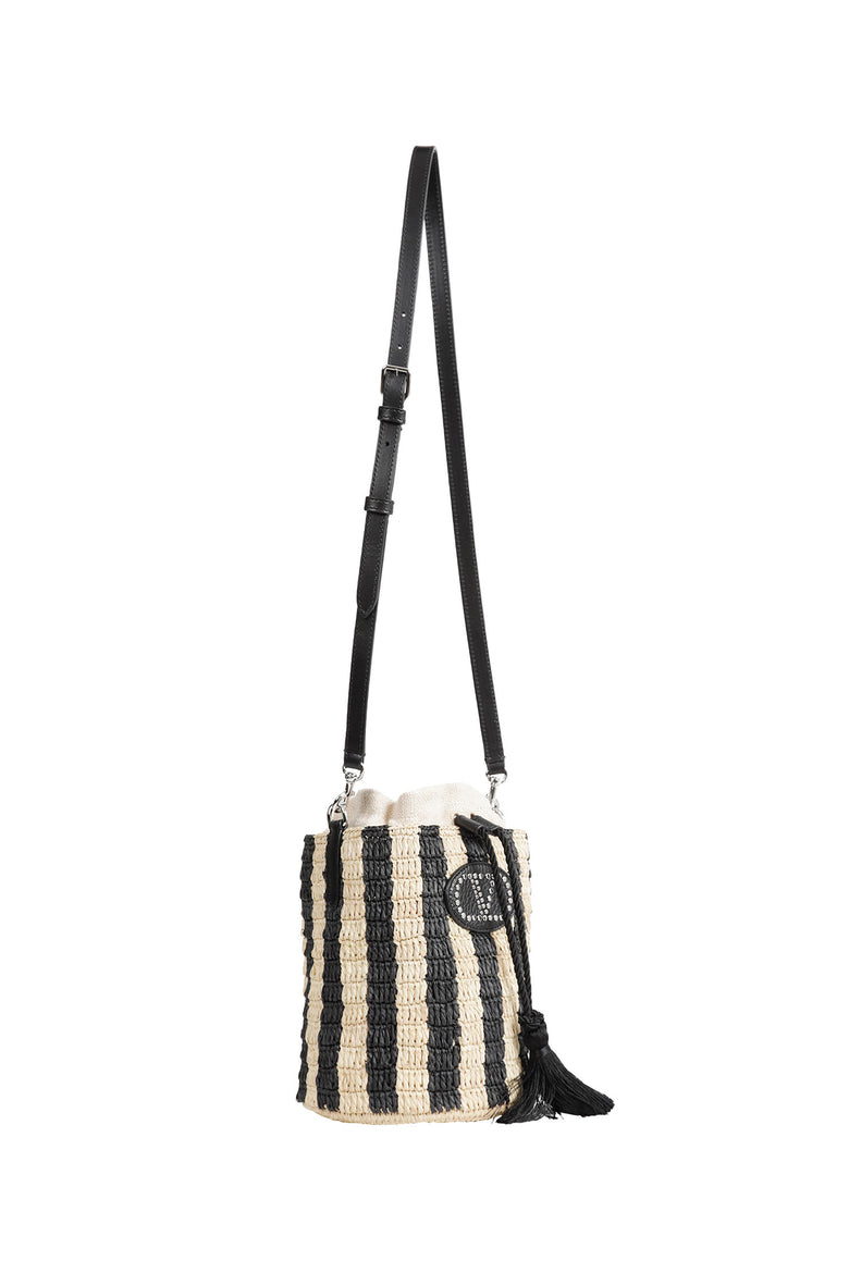 
              VALENTINO GARAVANI Striped Raffia Bucket Bag woman
            