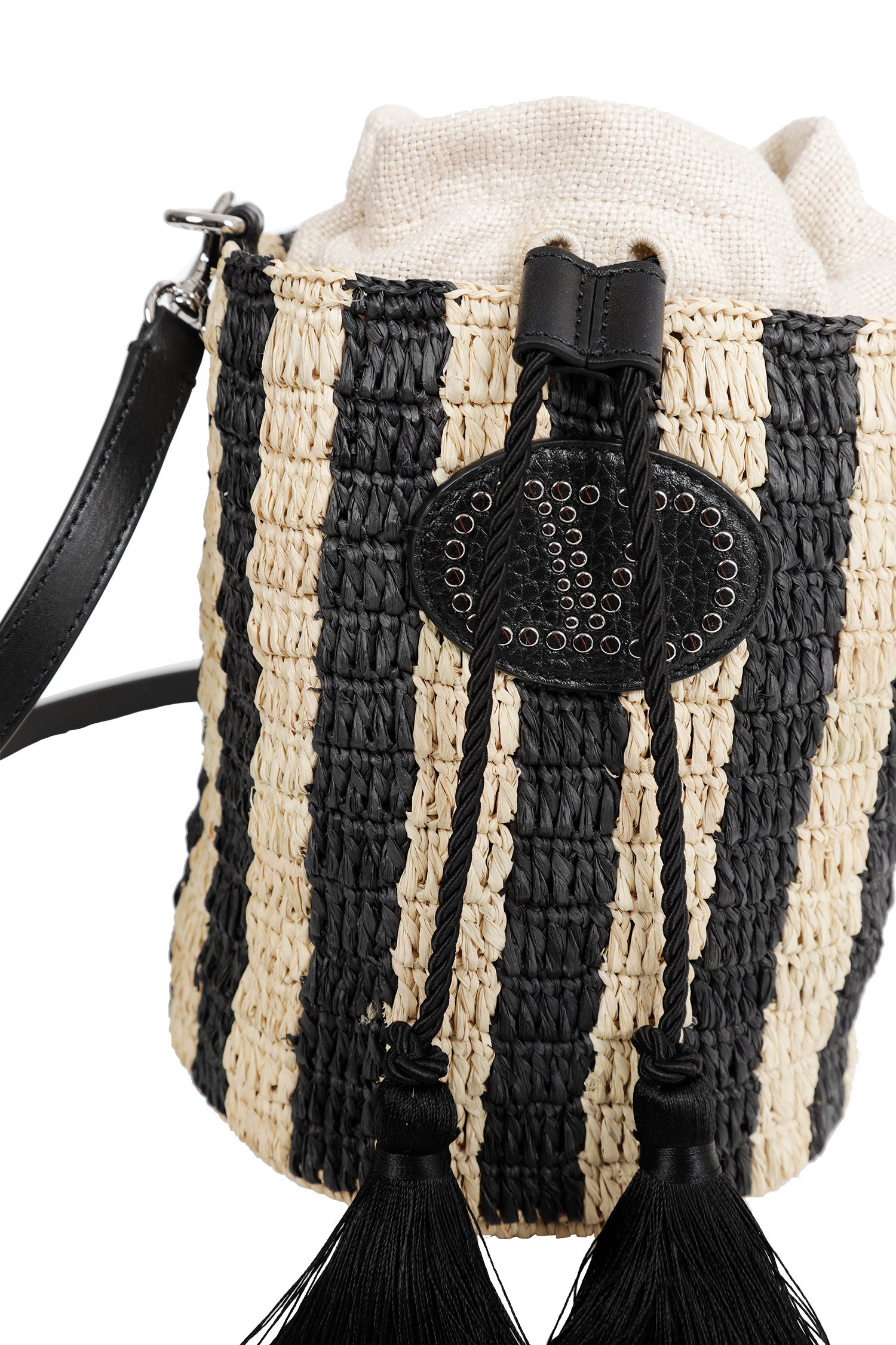 VALENTINO GARAVANI Striped Raffia Bucket Bag woman