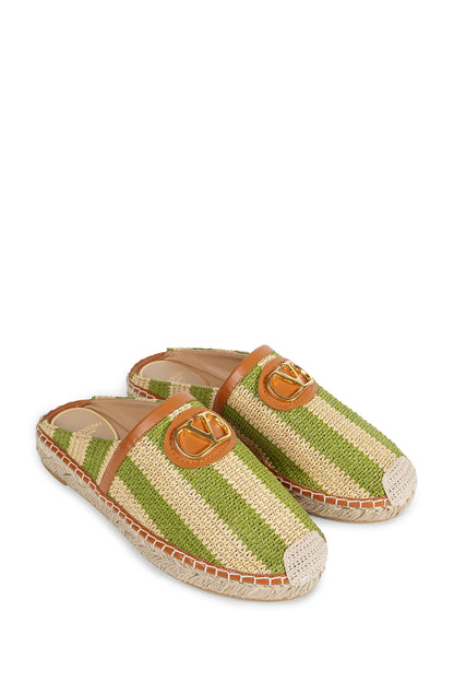 VLogo Striped Raffia Espadrille Mules