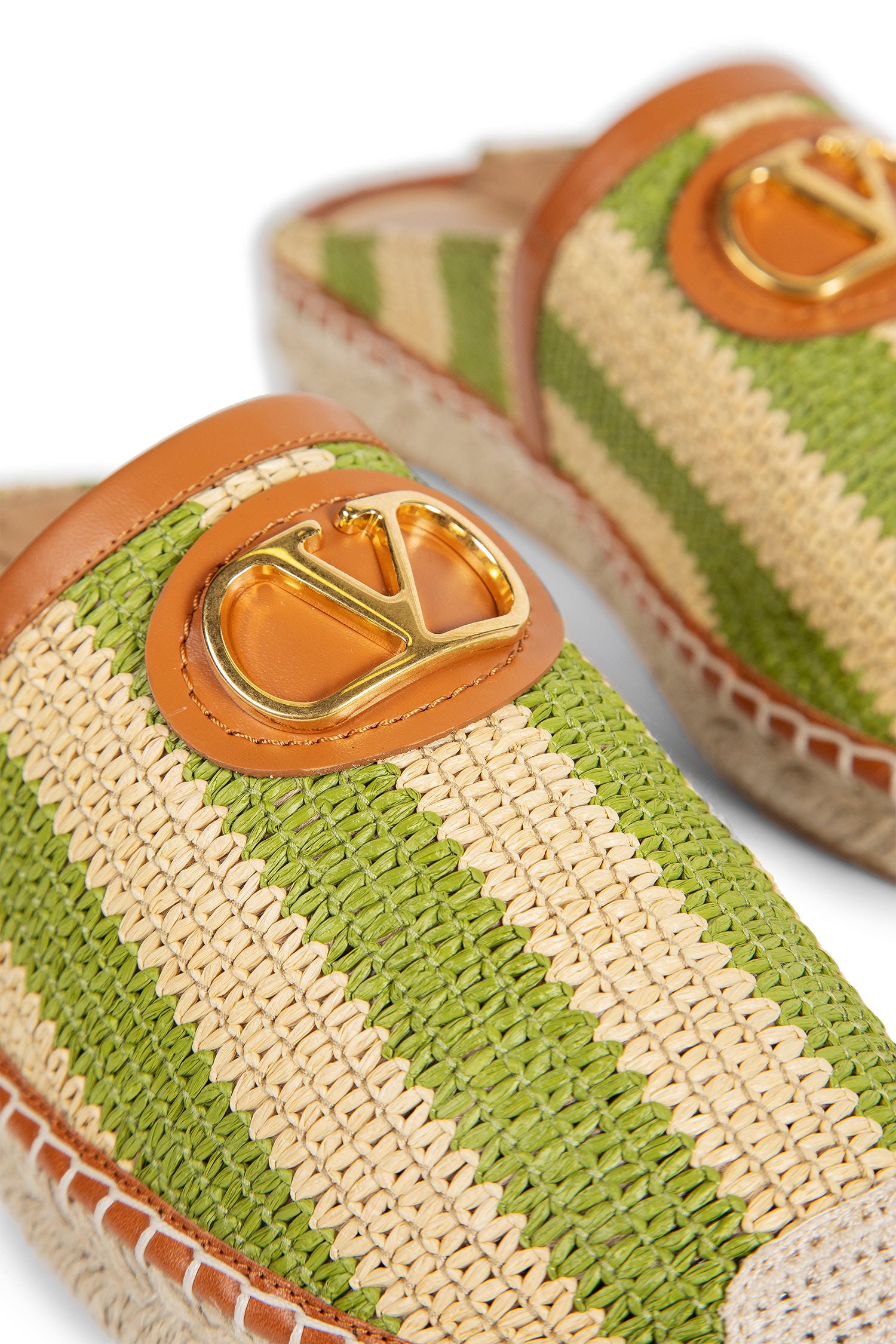 VLogo Striped Raffia Espadrille Mules