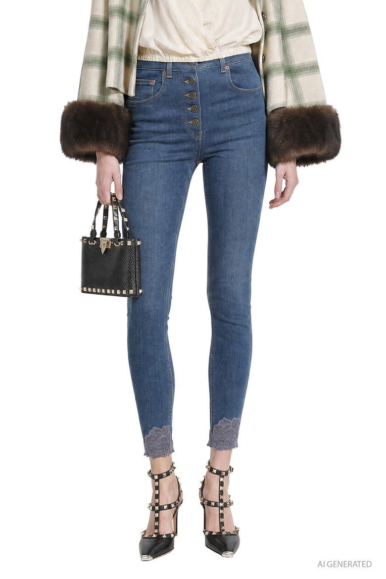 VALENTINO Denim and Lace Trousers woman
