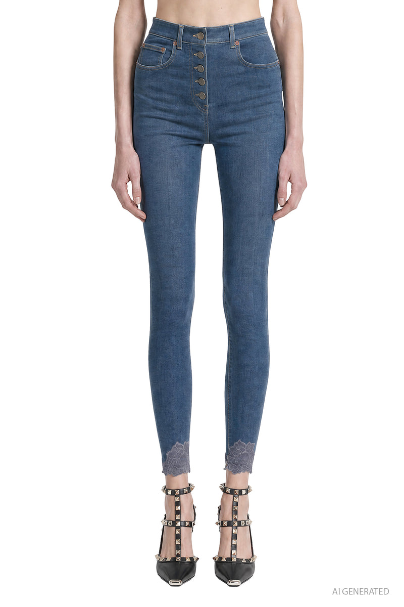 VALENTINO Denim and Lace Trousers woman