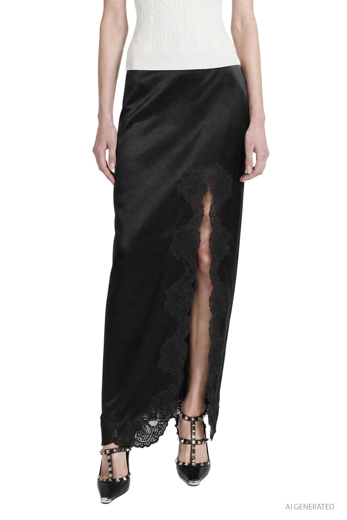 Lace-trim Satin Skirt