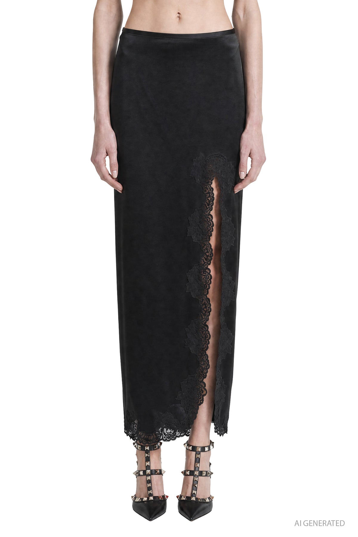 VALENTINO Lace-trim Satin Skirt woman