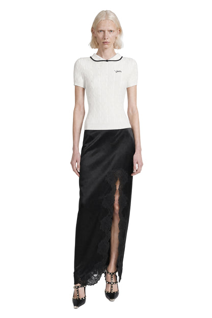 Lace-trim Satin Skirt