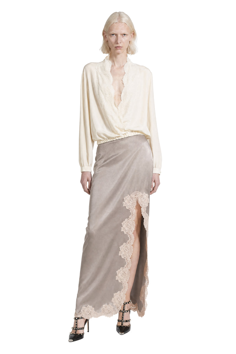 VALENTINO Lace-trim Satin Skirt woman
